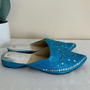 Le Coeur Spach and Wear Teal Jeweled Authentic Dressy Mules Women’s 9-9.5